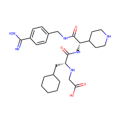 N=C(N)c1ccc(CNC(=O)[C@@H](NC(=O)[C@@H](CC2CCCCC2)NCC(=O)O)C2CCNCC2)cc1 ZINC000103271680