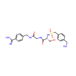 N=C(N)c1ccc(CNC(=O)CNC(=O)[C@@H](CO)NS(=O)(=O)Cc2ccc(CN)cc2)cc1 ZINC000038461443