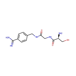 N=C(N)c1ccc(CNC(=O)CNC(=O)[C@@H](N)CO)cc1 ZINC000013438795