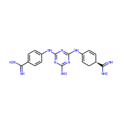 N=C(N)c1ccc(Nc2nc(N)nc(NC3=CC[C@H](C(=N)N)C=C3)n2)cc1 ZINC000103165588