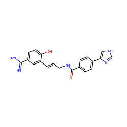 N=C(N)c1ccc(O)c(/C=C/CNC(=O)c2ccc(-c3c[nH]cn3)cc2)c1 ZINC000026279314