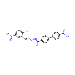 N=C(N)c1ccc(O)c(/C=C/CNC(=O)c2ccc(-c3ccc(C(N)=O)cc3)cc2)c1 ZINC000026281721