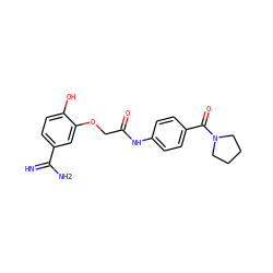 N=C(N)c1ccc(O)c(OCC(=O)Nc2ccc(C(=O)N3CCCC3)cc2)c1 ZINC000026380503