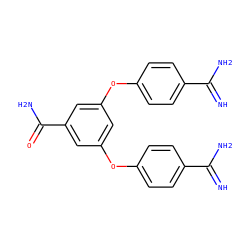 N=C(N)c1ccc(Oc2cc(Oc3ccc(C(=N)N)cc3)cc(C(N)=O)c2)cc1 ZINC000149869812
