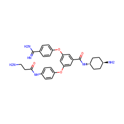 N=C(N)c1ccc(Oc2cc(Oc3ccc(NC(=O)CCN)cc3)cc(C(=O)N[C@H]3CC[C@H](N)CC3)c2)cc1 ZINC000261131131