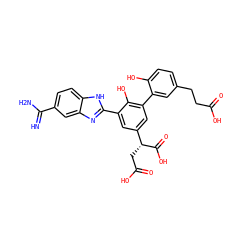 N=C(N)c1ccc2[nH]c(-c3cc([C@@H](CC(=O)O)C(=O)O)cc(-c4cc(CCC(=O)O)ccc4O)c3O)nc2c1 ZINC000034804652