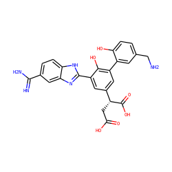 N=C(N)c1ccc2[nH]c(-c3cc([C@@H](CC(=O)O)C(=O)O)cc(-c4cc(CN)ccc4O)c3O)nc2c1 ZINC000034249645
