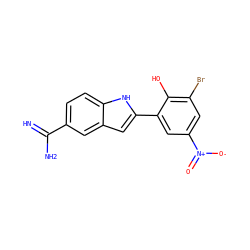 N=C(N)c1ccc2[nH]c(-c3cc([N+](=O)[O-])cc(Br)c3O)cc2c1 ZINC000013863702