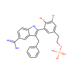 N=C(N)c1ccc2[nH]c(-c3cc(CCOP(=O)(O)O)cc(Br)c3O)c(Cc3ccccc3)c2c1 ZINC000029482857