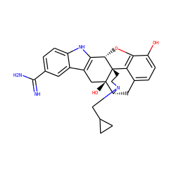 N=C(N)c1ccc2[nH]c3c(c2c1)C[C@@]1(O)[C@H]2Cc4ccc(O)c5c4[C@@]1(CCN2CC1CC1)[C@H]3O5 ZINC000013809247