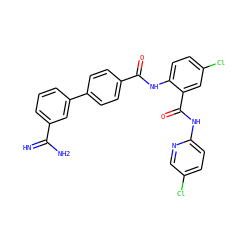 N=C(N)c1cccc(-c2ccc(C(=O)Nc3ccc(Cl)cc3C(=O)Nc3ccc(Cl)cn3)cc2)c1 ZINC000028101325