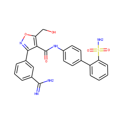 N=C(N)c1cccc(-c2noc(CO)c2C(=O)Nc2ccc(-c3ccccc3S(N)(=O)=O)cc2)c1 ZINC000027758299