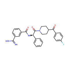 N=C(N)c1cccc(C(=O)N[C@@H](C(=O)N2CCC(C(=O)c3ccc(F)cc3)CC2)c2ccccc2)c1 ZINC000027851296