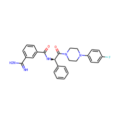 N=C(N)c1cccc(C(=O)N[C@@H](C(=O)N2CCN(c3ccc(F)cc3)CC2)c2ccccc2)c1 ZINC000027849057