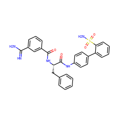 N=C(N)c1cccc(C(=O)N[C@@H](Cc2ccccc2)C(=O)Nc2ccc(-c3ccccc3S(N)(=O)=O)cc2)c1 ZINC000026741949