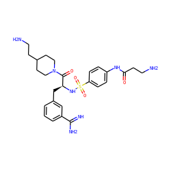 N=C(N)c1cccc(C[C@H](NS(=O)(=O)c2ccc(NC(=O)CCN)cc2)C(=O)N2CCC(CCN)CC2)c1 ZINC000034717903