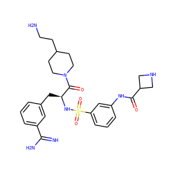 N=C(N)c1cccc(C[C@H](NS(=O)(=O)c2cccc(NC(=O)C3CNC3)c2)C(=O)N2CCC(CCN)CC2)c1 ZINC000044387369