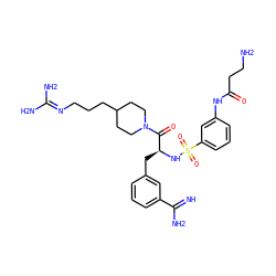 N=C(N)c1cccc(C[C@H](NS(=O)(=O)c2cccc(NC(=O)CCN)c2)C(=O)N2CCC(CCCN=C(N)N)CC2)c1 ZINC000034717901