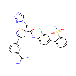 N=C(N)c1cccc(C2=NO[C@@](Cn3cnnn3)(C(=O)Nc3ccc(-c4ccccc4S(N)(=O)=O)cc3Cl)C2)c1 ZINC000026669626