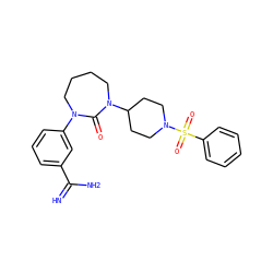 N=C(N)c1cccc(N2CCCCN(C3CCN(S(=O)(=O)c4ccccc4)CC3)C2=O)c1 ZINC000026826934