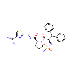 N=C(N)c1csc(CNC(=O)[C@@H]2CCCN2C(=O)[C@H](NS(N)(=O)=O)C(c2ccccc2)c2ccccc2)n1 ZINC000027189467
