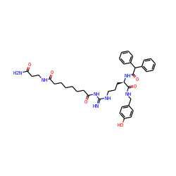 N=C(NCCC[C@@H](NC(=O)C(c1ccccc1)c1ccccc1)C(=O)NCc1ccc(O)cc1)NC(=O)CCCCCCC(=O)NCCC(N)=O ZINC000058592404