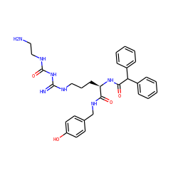N=C(NCCC[C@@H](NC(=O)C(c1ccccc1)c1ccccc1)C(=O)NCc1ccc(O)cc1)NC(=O)NCCN ZINC000653799680
