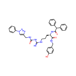 N=C(NCCC[C@@H](NC(=O)C(c1ccccc1)c1ccccc1)C(=O)NCc1ccc(O)cc1)NC(=O)NCc1cn(-c2ccccc2)nn1 ZINC000653798224