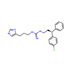 N=C(NCCCc1c[nH]cn1)NCC[C@@H](c1ccccc1)c1ccc(Cl)cc1 ZINC000013816375