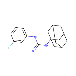 N=C(Nc1cccc(F)c1)NC12CC3CC(CC(C3)C1)C2 ZINC000013822257