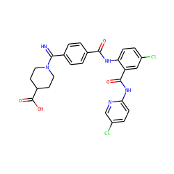 N=C(c1ccc(C(=O)Nc2ccc(Cl)cc2C(=O)Nc2ccc(Cl)cn2)cc1)N1CCC(C(=O)O)CC1 ZINC000043552720