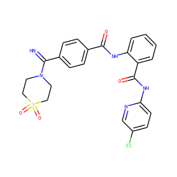 N=C(c1ccc(C(=O)Nc2ccccc2C(=O)Nc2ccc(Cl)cn2)cc1)N1CCS(=O)(=O)CC1 ZINC000040394848