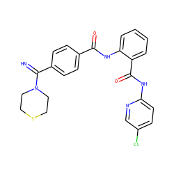 N=C(c1ccc(C(=O)Nc2ccccc2C(=O)Nc2ccc(Cl)cn2)cc1)N1CCSCC1 ZINC000033972976
