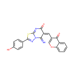 N=C1/C(=C\c2coc3ccccc3c2=O)C(=O)N=C2SC(c3ccc(O)cc3)=NN12 ZINC000009266364