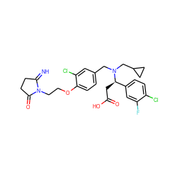 N=C1CCC(=O)N1CCOc1ccc(CN(CC2CC2)[C@H](CC(=O)O)c2ccc(Cl)c(F)c2)cc1Cl ZINC001772649315