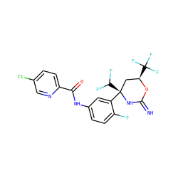 N=C1N[C@@](c2cc(NC(=O)c3ccc(Cl)cn3)ccc2F)(C(F)F)C[C@@H](C(F)(F)F)O1 ZINC001772596122