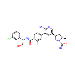 N=C1OC[C@@H]2C[C@H](c3cnc(N)c(-c4ccc(C(=O)N[C@H](CO)c5cccc(Cl)c5)c(F)c4)c3)CN12 ZINC001772655480