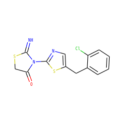 N=C1SCC(=O)N1c1ncc(Cc2ccccc2Cl)s1 ZINC000004112587