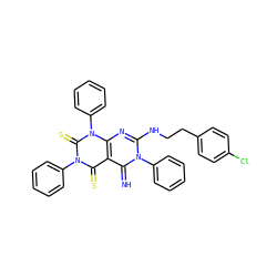 N=c1c2c(=S)n(-c3ccccc3)c(=S)n(-c3ccccc3)c2nc(NCCc2ccc(Cl)cc2)n1-c1ccccc1 ZINC000103165483