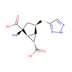 N[C@@]1(C(=O)O)C[C@@H](Sc2cn[nH]n2)[C@H]2[C@H](C(=O)O)[C@H]21 ZINC000204983839