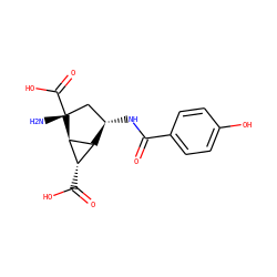 N[C@@]1(C(=O)O)C[C@H](NC(=O)c2ccc(O)cc2)[C@H]2[C@H](C(=O)O)[C@H]21 ZINC000202464839