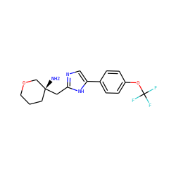 N[C@@]1(Cc2ncc(-c3ccc(OC(F)(F)F)cc3)[nH]2)CCCOC1 ZINC000207269425