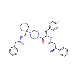 N[C@@H](CC(=O)N[C@H](Cc1ccc(Cl)cc1)C(=O)N1CCN(C2(CNC(=O)Cc3ccccc3)CCCCC2)CC1)c1ccccc1 ZINC000028529260