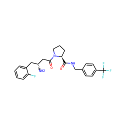 N[C@@H](CC(=O)N1CCC[C@H]1C(=O)NCc1ccc(C(F)(F)F)cc1)Cc1ccccc1F ZINC000014958975