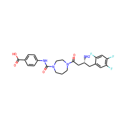 N[C@@H](CC(=O)N1CCCN(C(=O)Nc2ccc(C(=O)O)cc2)CC1)Cc1cc(F)c(F)cc1F ZINC000040898644