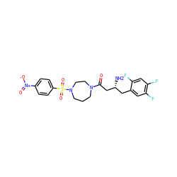N[C@@H](CC(=O)N1CCCN(S(=O)(=O)c2ccc([N+](=O)[O-])cc2)CC1)Cc1cc(F)c(F)cc1F ZINC000040934049