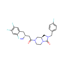 N[C@@H](CC(=O)N1CCN2C(=O)N(Cc3ccc(F)cc3)C[C@@H]2C1)Cc1cc(F)c(F)cc1F ZINC000064437155