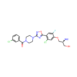 N[C@@H](CO)COc1cc(Cl)c(-c2nc(N3CCN(C(=O)c4cccc(Cl)c4)CC3)no2)cc1F ZINC000299837860