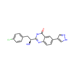 N[C@@H](Cc1ccc(Cl)cc1)c1nc2ccc(-c3cn[nH]c3)cc2c(=O)[nH]1 ZINC000095589821