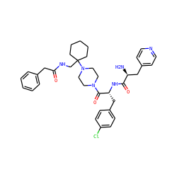 N[C@@H](Cc1ccncc1)C(=O)N[C@H](Cc1ccc(Cl)cc1)C(=O)N1CCN(C2(CNC(=O)Cc3ccccc3)CCCCC2)CC1 ZINC000028529156